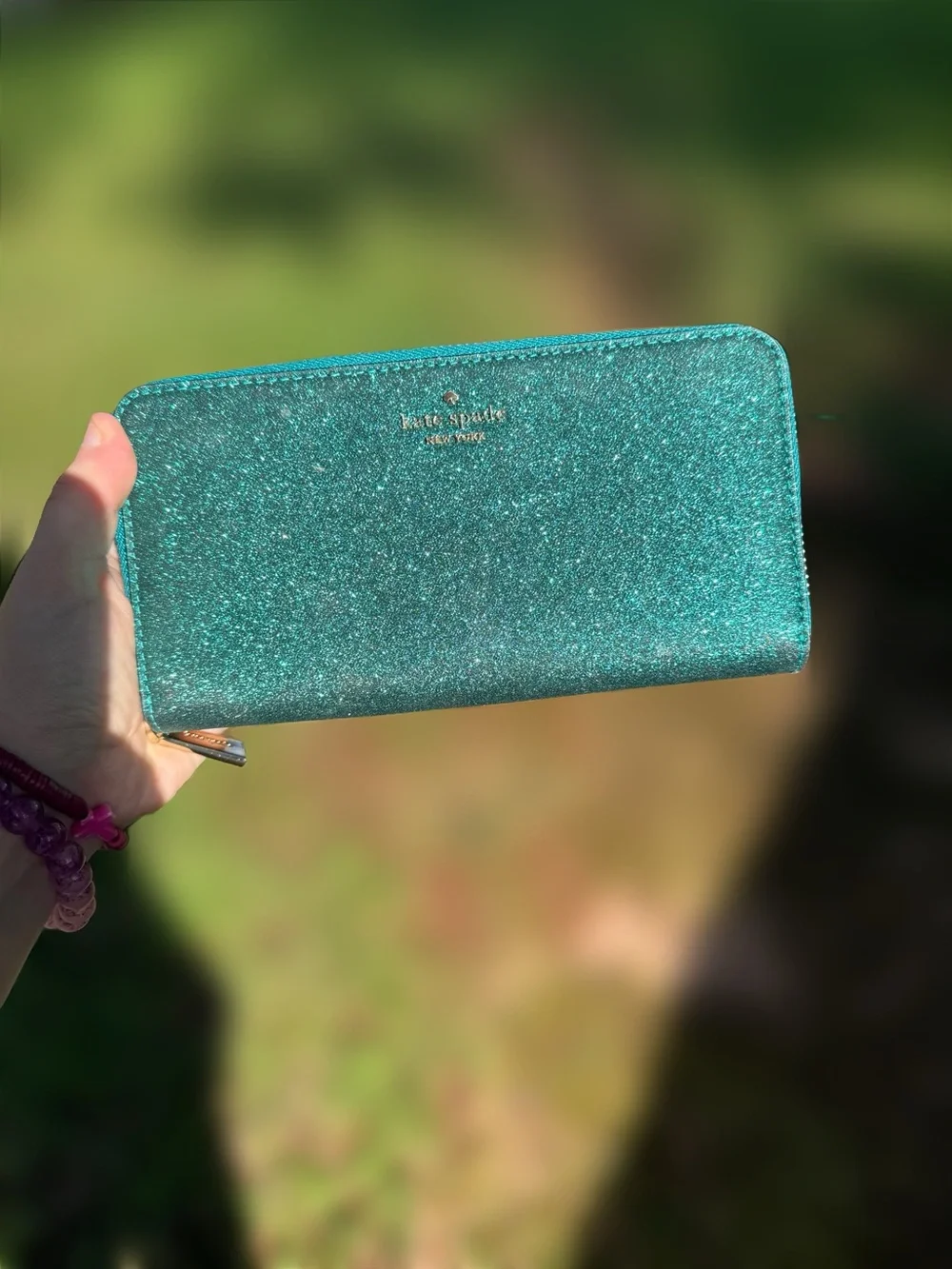 kate spade Teal Glitter Zip Wallet